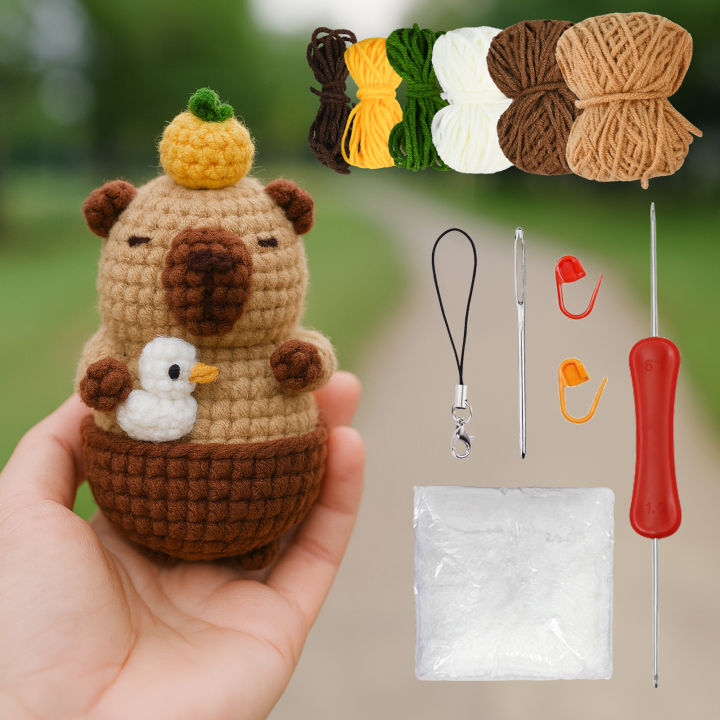 Capybara and Turtle Crochet Kit, Beginner Friendly Cute Animal Crochet Kit Set, Complete DIY Craft Set with Tools & Accessories