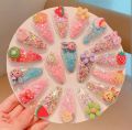 6 pcs Girls glitter star jelly tic tac pins - girls hair accessories - multicoloured mix character star filled silicon hair pins for girls and babies. 
