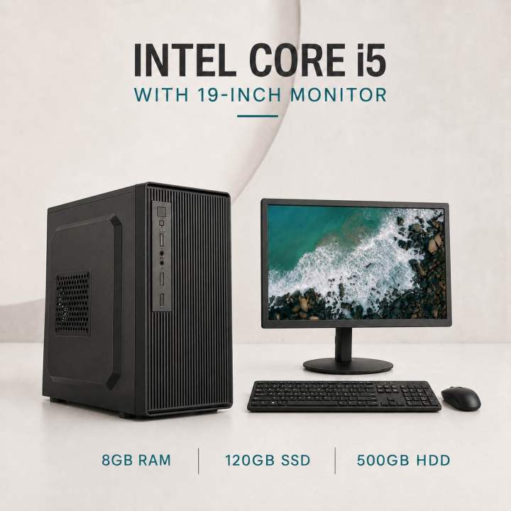 Intel Core i5 RAM 8GB SSD 120GB OR HDD 500GB Graphics 2GB Built in Gaming PC Win 10 64 Bit And 'Monitor 19 inch' Full NEW Desktop Computer Set