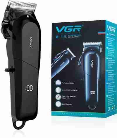 VGR V-118 Professional Hair Clipper with LED Display Trimmer 200 min Runtime 6 Length Settings (Black)