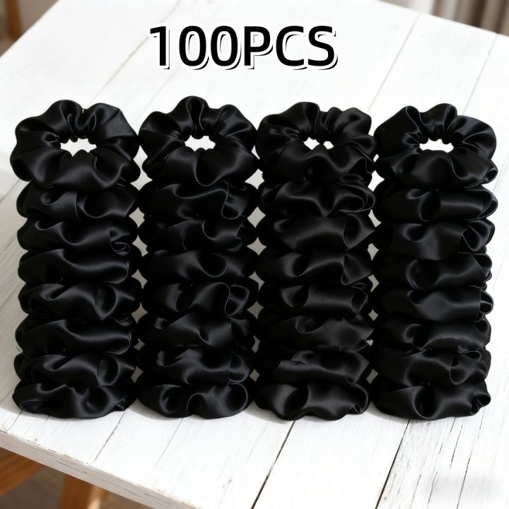 1/6/16/32/100pcs%20bulk%20satin%20scrunchies%20suitable%20women%20elegant%20black%2010cm%20headwear%20hair%20ties%20accessories%20casual%20cute%20-%20Image%207