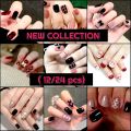 12pcs/24pcs Korean Style Fake Nail Tips Set | Multiple Designs | With Double-Sided Nail Glue Stickers. 