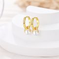100% 925 Sterling Silver Pearl Golden Geometry Hoop Earrings For Women Fashion Birthday Party Wedding Jewelry Engagement Jewelry.