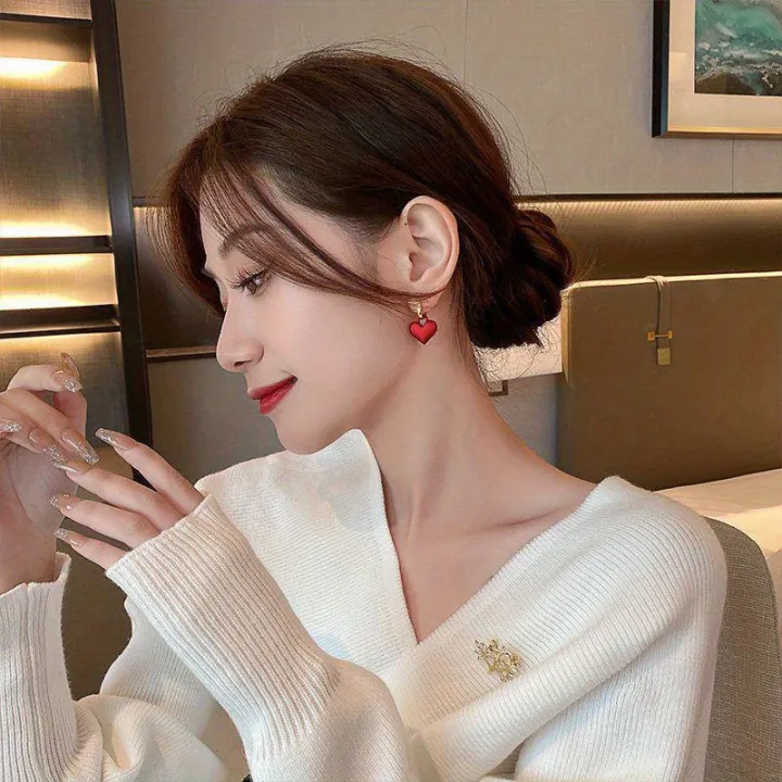 Red%20Heart%20Dropper%20Earrings%20for%20Women%20Versatile%20in%20All%20Seasons%20Suitable%20for%20Daily%20Wedding%20Occasions%20Style%20-%20Image%203
