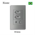Eiomr High Quality Brazil Standard Socket with USB Charging Port,Grey 118*75mm,Light Switch 20A Wall Outlet for Bedroom Office. 