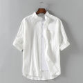 Loose Men Short Sleeve Summer Style Cotton Linen Stand Collar Five-Point Clothing Suitable Adults. 
