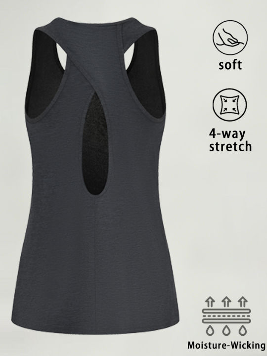Super Soft Cross Backless Workout Tops for Women Racerback Tank Tops Open Back Running Muscle Tank Yoga Shirts