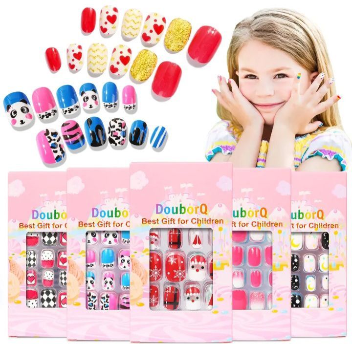 12 / 24 pcs/ set Kids Square Printed Press-On Nails, Artificial nails for Kids, Children Nail art, Gift for baby girls, Birthday gift for baby girls, Accessories for baby girls