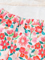 2PCS Summer Children Girl Lovely Clothes Set Pink Sling Short Sleeveless Top+Flower Shorts Daily Casual Wear Kids Girl 4-7 Years. 