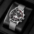 2023 Fashion Mens Business Watches Luxury Stainless Steel Mesh Belt Quartz Wrist Watch Luminous Clock Men Casual Calendar Watch. 