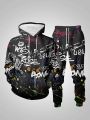 The New Men's Hoodie Set for Spring and Autumn 2025 Features a Casual Fashionable and Comfortable 3D Graffiti Pattern Print. 