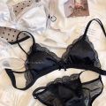 French satin girl ultra-thin  lace summer breathable bra set. 