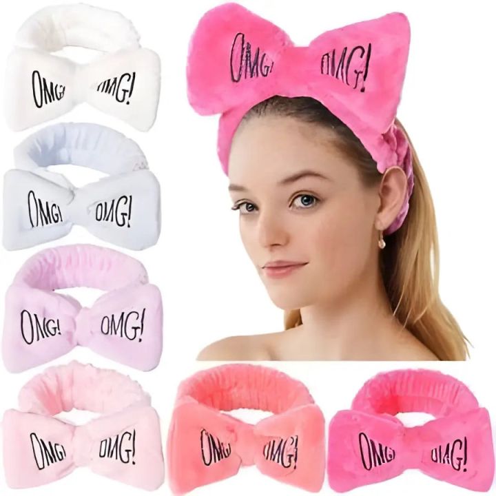 OMG Letter Coral Fleece Wash Face Bow Hairbands For Women Girls Headbands Headwear Hair Bands Turban Hair Accessories