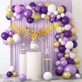 Purple Gold Birthday Decorations, Purple Balloons Garland Arch Kit Purple and Gold Confetti Latex Balloons Happy Birthday Cursive Banner Circle Dots Garland Birthday Party Supplies. 