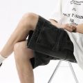 Summer Retro Fashion Denim Shorts for Men Loose Straight Leg Multi-pocket Short Jeans With Elastic Waist and Drawstring Male.
