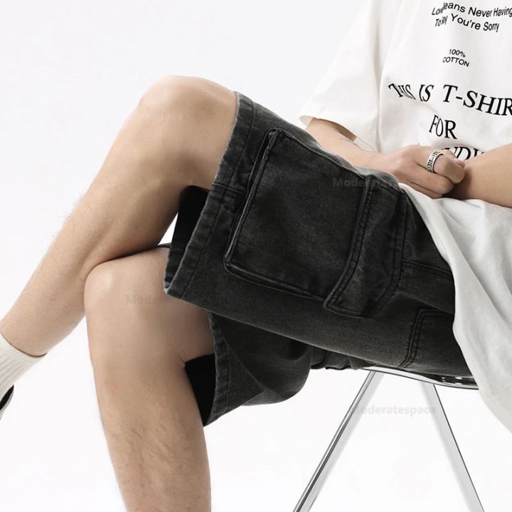 Summer%20Retro%20Fashion%20Denim%20Shorts%20for%20Men%20Loose%20Straight%20Leg%20Multi-pocket%20Short%20Jeans%20With%20Elastic%20Waist%20and%20Drawstring%20Male%20-%20Image%205