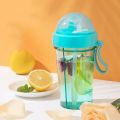 420/600ml Double Drinking Bottle Cute Girl Student Outdoor Double Straw Cup with Handle Portable Plastic Water Bottle. 