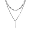 Men 3D Vertical Necklace Geometry Stainless Steel Cuban Necklace Temperament Cool Vertical Pendant Necklace. 