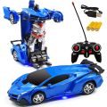 Transformer Remote Control Robot Car Independent 2.4G Robot Deformation RC Car Toy with One Key Transformation & 360 Speed Drifting 1:18 Scale - Blue. 
