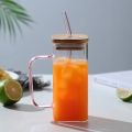 Square Glass Mug 400ml With Lid and Straw Breakfast Milk Cup Microwave Safe Transparent Coffee Mug Drinkware Glass. 