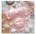 Japanese lolita girls Plush lingerie with underpants no steel ring push-up bra set warm lingerie  underpants suit bralette. 