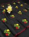 Embroidered Chanderi Cotton Saree (Black) with Blouse material. 