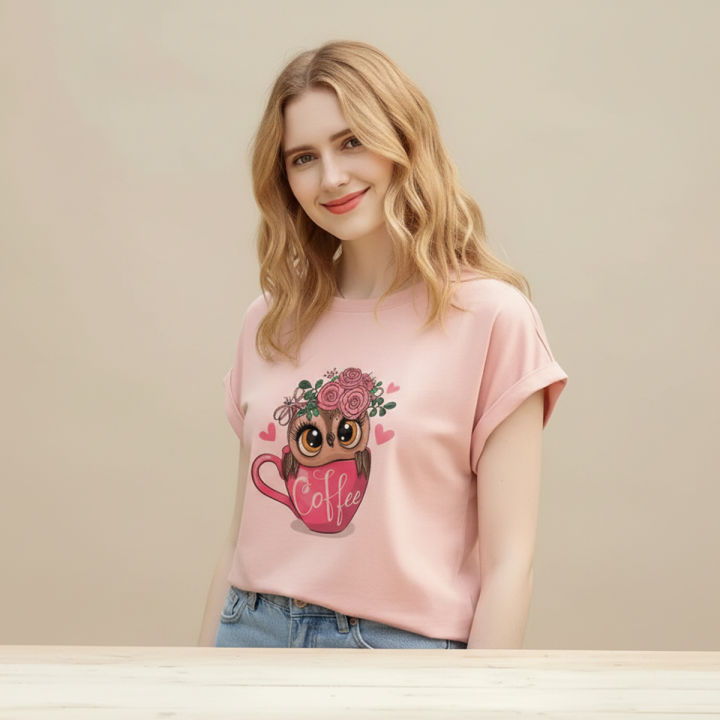 T-Shirt for Women Half Sleeve Chinese Microfibre Jersey Printed Thin Girls Lightweight Casual Wear Beautiful Style