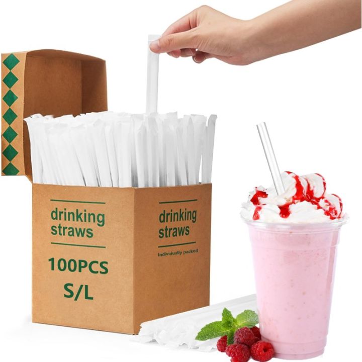 100PCS Disposable Straws Transparent Individually Packaged Straws Suitable for Home Party Milk Tea Juice Milkshake Coffee