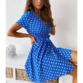 Summer Women's Polka Dot Printed Short Sleeved Casual Dress Fashionable V-neck Belt Commuting Dress Holiday Party Women's Dress. 