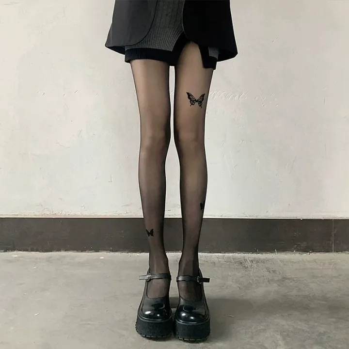 Women%20Ultra-thin%20Tights%20%20Vintage%20Y2K%20Fake%20Tattoo%20Butterfly%20Black%20Transparent%20Silk%20Pantyhose%20Girls%20Lolita%20Summer%20Stockings%20-%20Image%207