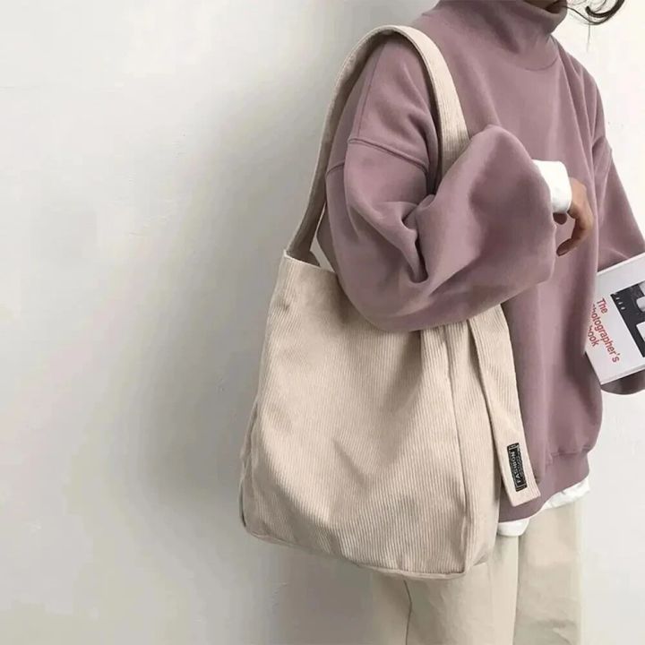 Fashion Women Corduroy Shoulder Bags Soft Handbags Tote Bags Girls