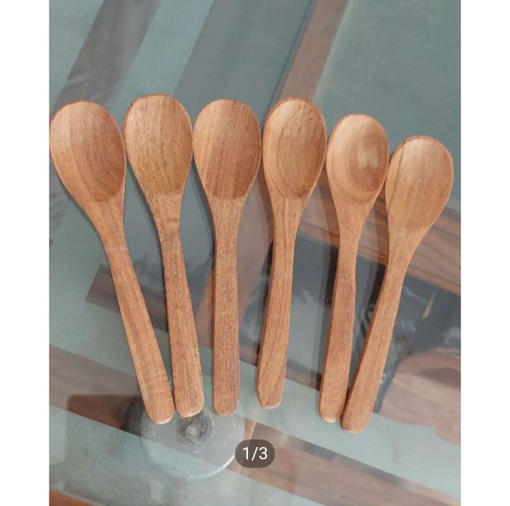 Pack of 6 - wooden spoon for eating & Kitchen Spoons