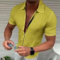 Men's Light Business Office Casual Zipper Short Sleeve Shirt Slim Fit Solid Color Lapel Cardigan Fashion Tops. 