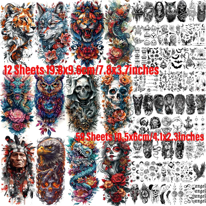 71%20Sheets%20Skull%20Lion%20Dragon%20Flowers%20Temporary%20Tattoos%20For%20Adults%20Old%20School%20Fake%20Tattoo%20Stickers%20Tiger%20Wolf%20Temp%20Tatoos%20Body%20Art%20-%20Image%208