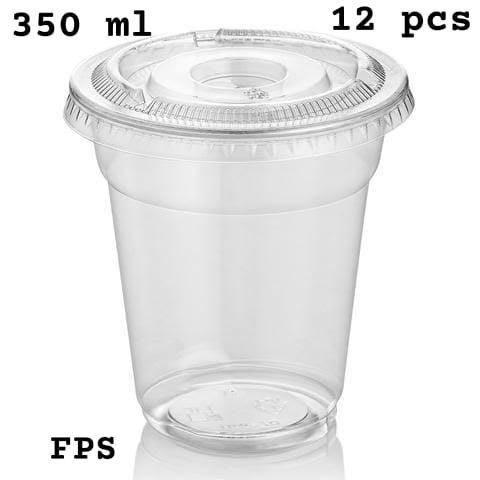 12 pcs | Disposable Glass with flat lids | 350 ml