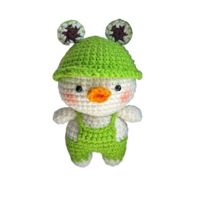 Crochet cute duck bag charm or keychain with a dress and hat