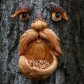 Tree Face Decor Bird Feeder Outdoor,Eyes Glow in Dark Fun Old Man Tree Hugger Sculpture Yard Art Garden Lawn Ornament Decoration. 