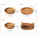 Rattan Tray Round Storage Basket Tray With Wooden Handle Bread Fruit Cake Food Plate Serving Tray for Home kitchen. 