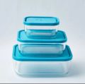 Rectangle shape glass bowls set with lids food container 3 pcs. 