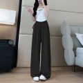 Back to School Summer Women's New Fashion Thin Japanese Ice Silk Wide-Leg High-Waisted Straight Draped Anti-Wrinkle Casual Pants. 