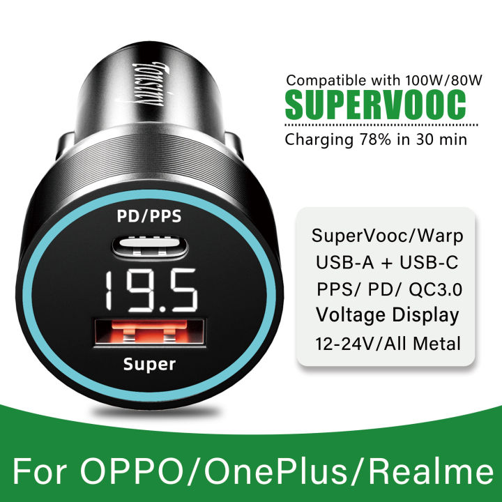 For car charger SuperVooc 100W, Cigarette plug for Find X7 Reno8,12V Usb for charger warp 80w