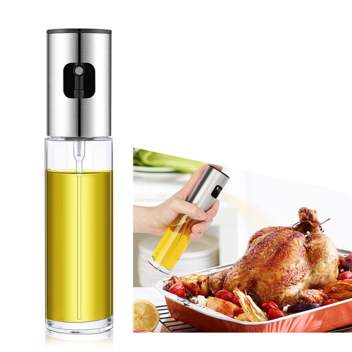Oil Sprayer Stainless Steel Transparent Glass Spray Bottle