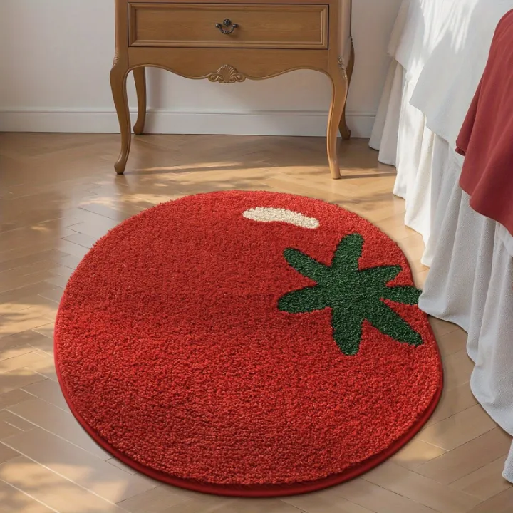 VIKAMA%20Creative%20Tomato%20Plush%20Carpet%20Absorbency%20Non-Slip%20Bathroom%20Floor%20Mat%20Bedroom%20Bed%20Side%20Carpet%20Home%20Decoration%20-%20Image%203