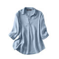 ZANZEA Women Summer V Neck 3/4 Sleeve Blouse Denim Blue Shirt Elegant Solid OL Work Tops Casual Loose Office Blusas Oversize. 