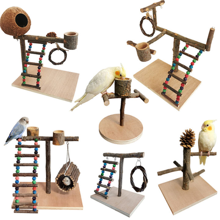 Interactive Parrot Computer Solid Wood Parrot Stand Training Bird Stand Parrot Toys Desktop ...