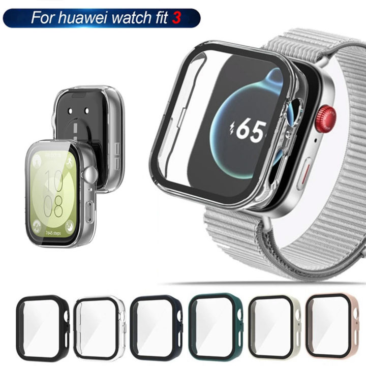 For Huawei Watch Fit 3 All-Around Screen Protector Glass+Cover Hard PC Bumper Tempered Glass Watch Case For Huawei Watch Fit 3