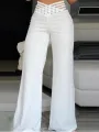 Elegant High Waist Flared Women Pants Office Casual Crisscross Sheer Mesh Patch Mesh Patch Casual Trousers Women Clothes. 