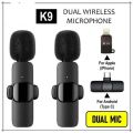 K9 Wireless Dual Microphone Professional Lapel Lavalier Microphone Remove Noise For Typ c. 