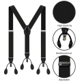 Suspenders for Men Button & Clip End Heavy Duty Adjustable Elastic Y-Shape Stainless Steel.