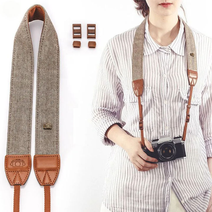 Portable Camera Strap Adjustable Cotton Leather Camera Shoulder Neck Strap Belt For /  Camera Belt For DSLR Digital SLR